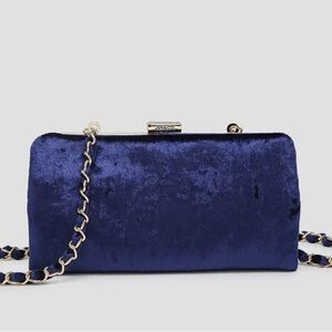 Navy velvet crossbody/evening bag. New!! Very soft and very spacious. Luxury!